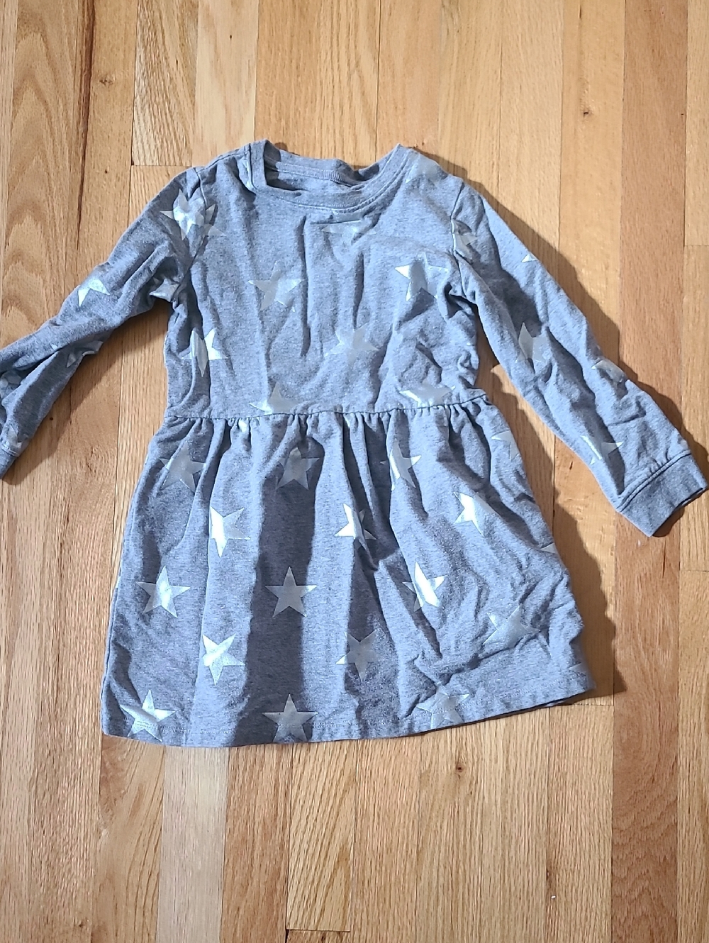 Primary Gray Star Print Long Sleeve Kids Dress